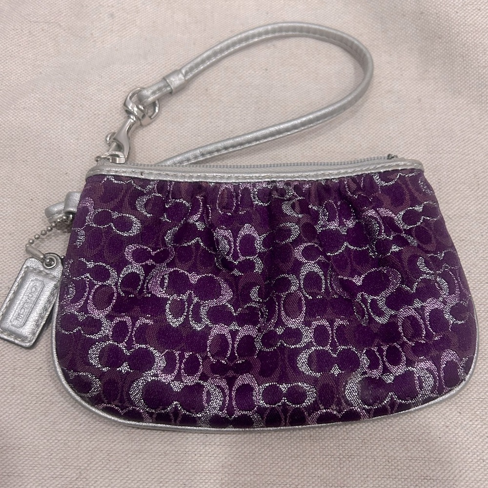 Vintage Coach Monogram Purple and Silver Wristlet